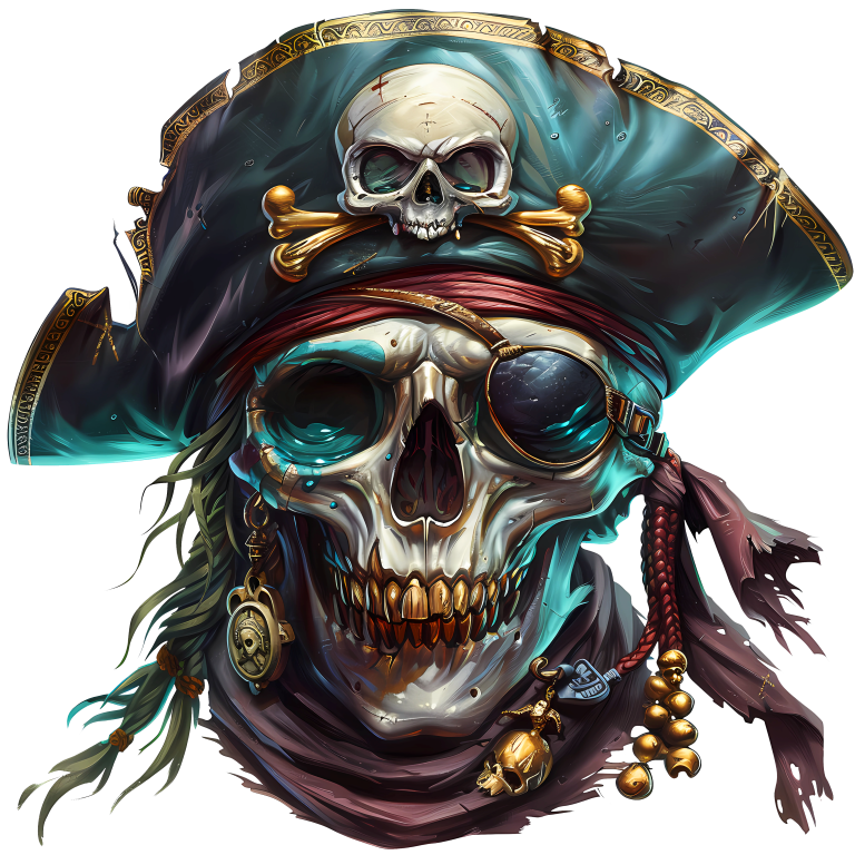 Skull Pirate Hat Gold Blue Vinyl Sticker Decal