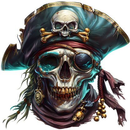 Skull Pirate Hat Gold Blue Vinyl Sticker Decal