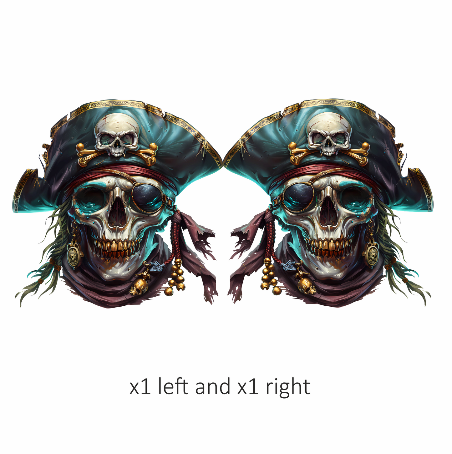 Skull Pirate Hat Gold Blue Vinyl Sticker Decal