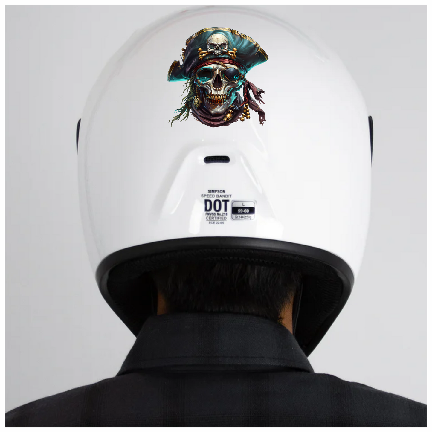 Skull Pirate Hat Gold Blue Vinyl Sticker Decal
