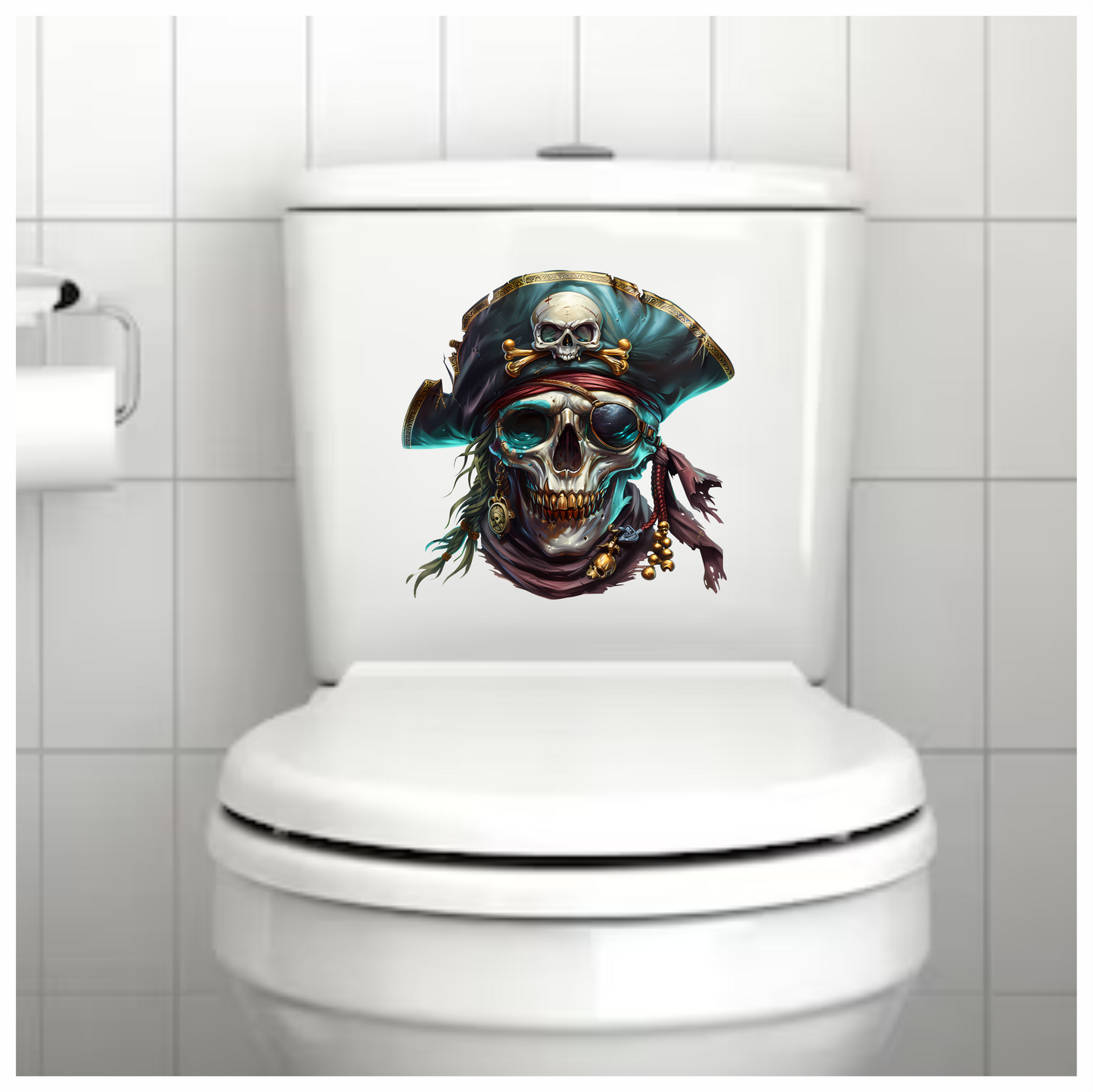 Skull Pirate Hat Gold Blue Vinyl Sticker Decal
