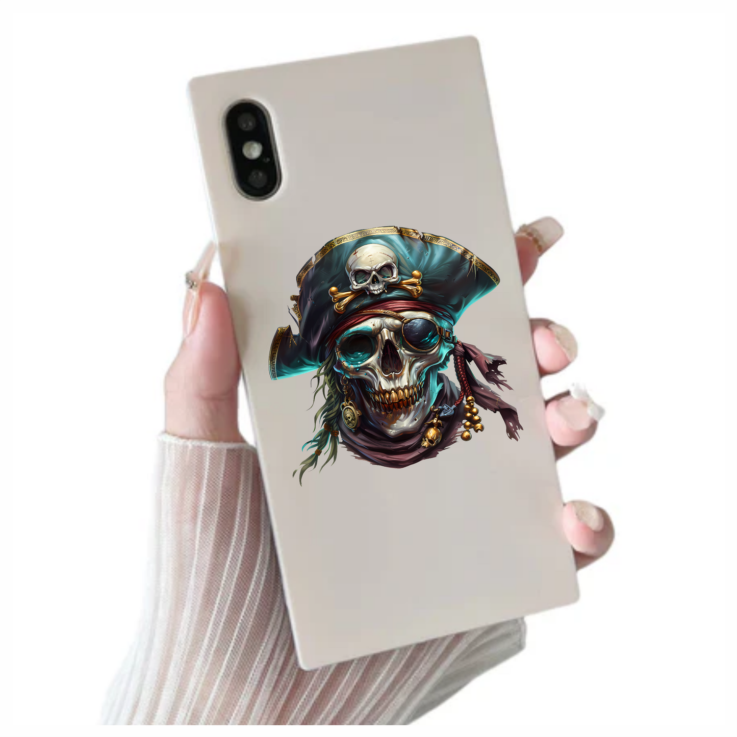 Skull Pirate Hat Gold Blue Vinyl Sticker Decal