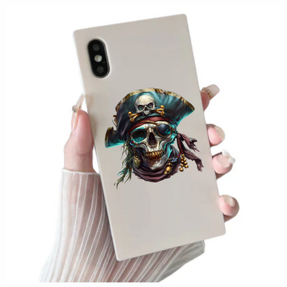 Skull Pirate Hat Gold Blue Vinyl Sticker Decal