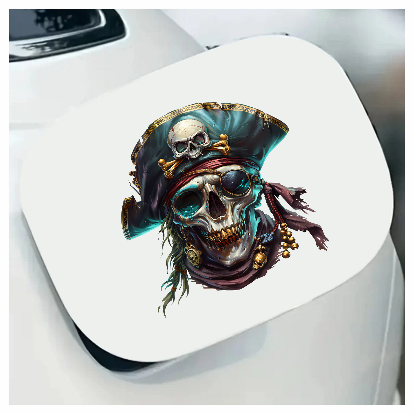 Skull Pirate Hat Gold Blue Vinyl Sticker Decal