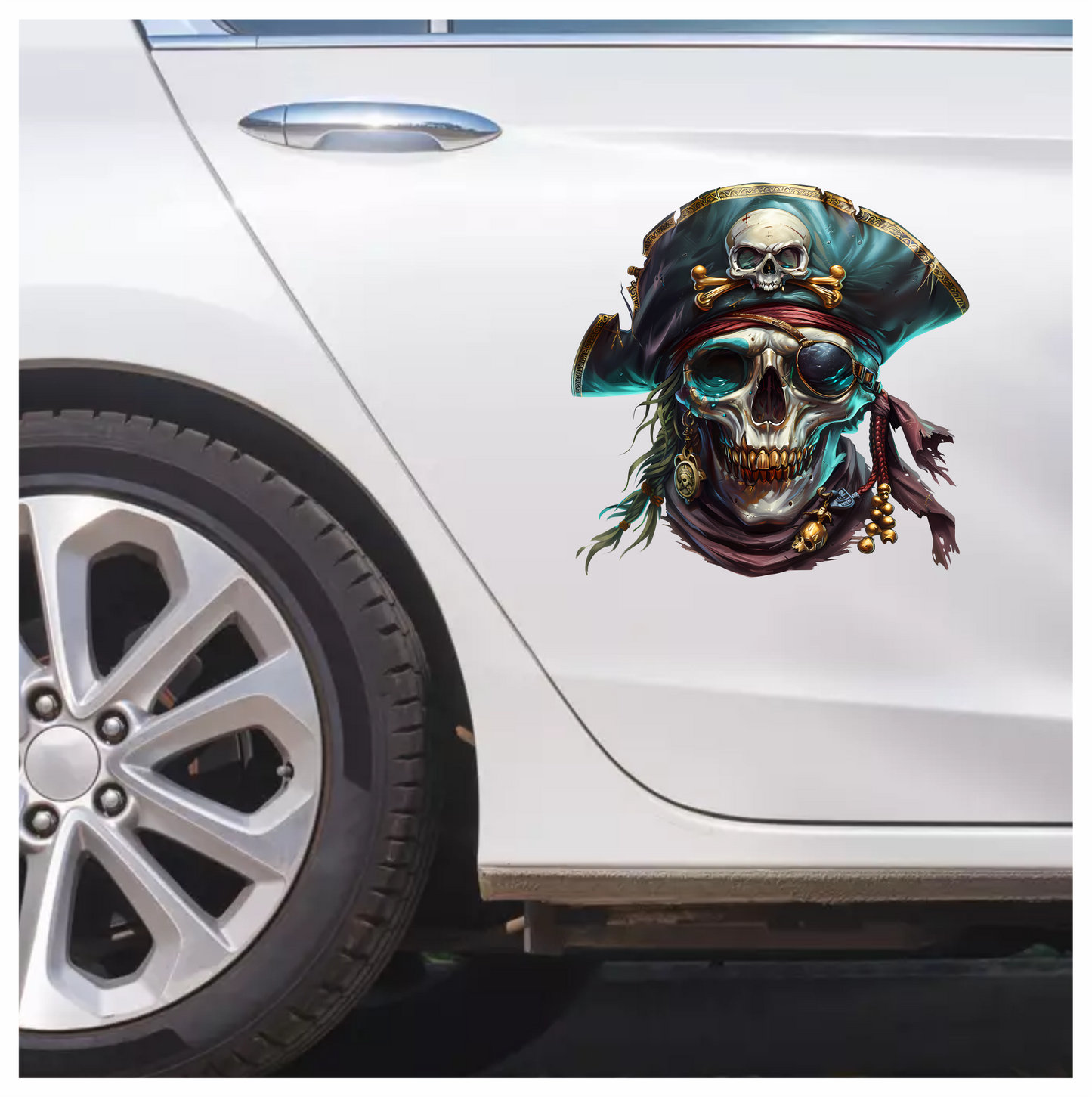 Skull Pirate Hat Gold Blue Vinyl Sticker Decal