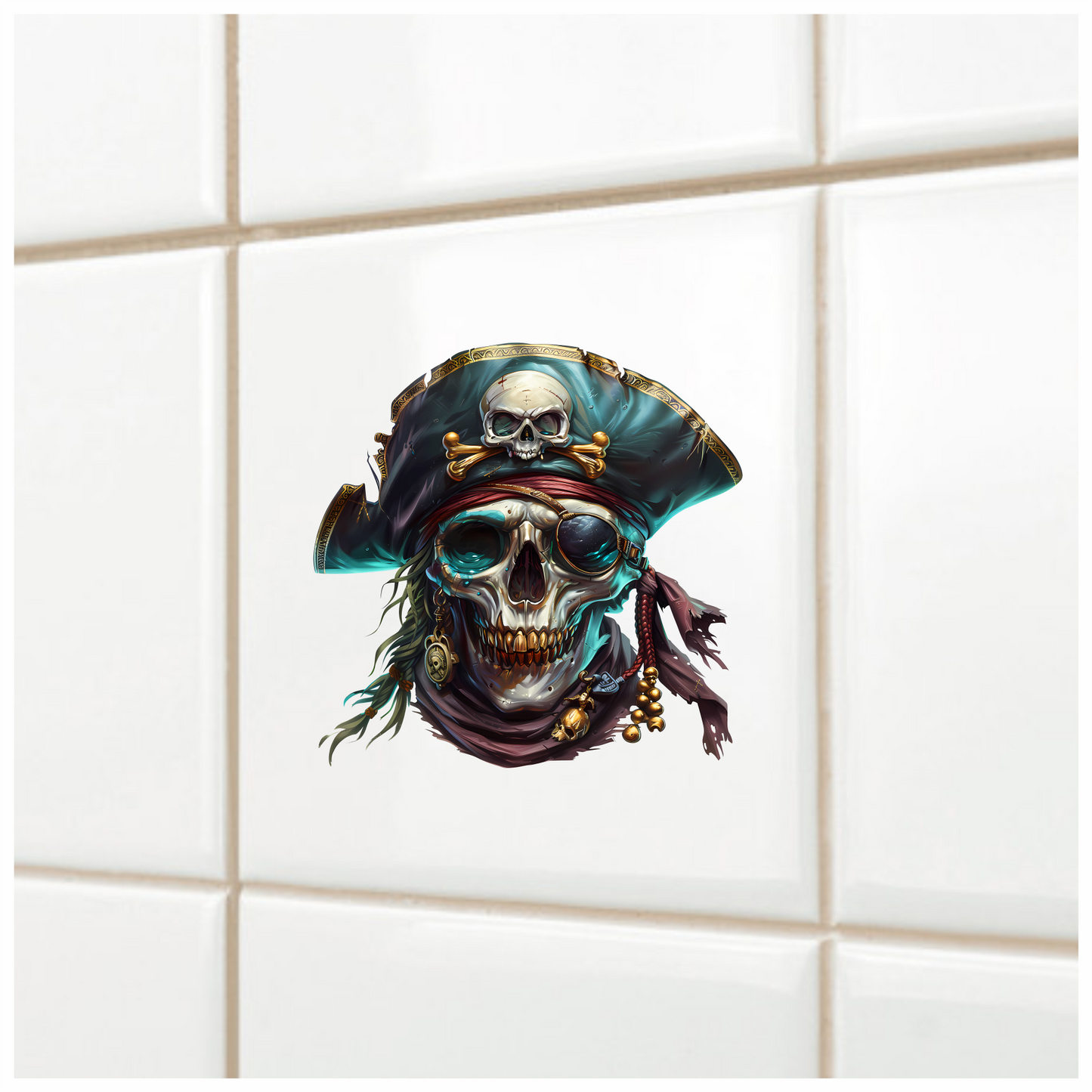 Skull Pirate Hat Gold Blue Vinyl Sticker Decal