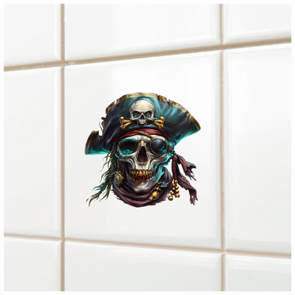 Skull Pirate Hat Gold Blue Vinyl Sticker Decal