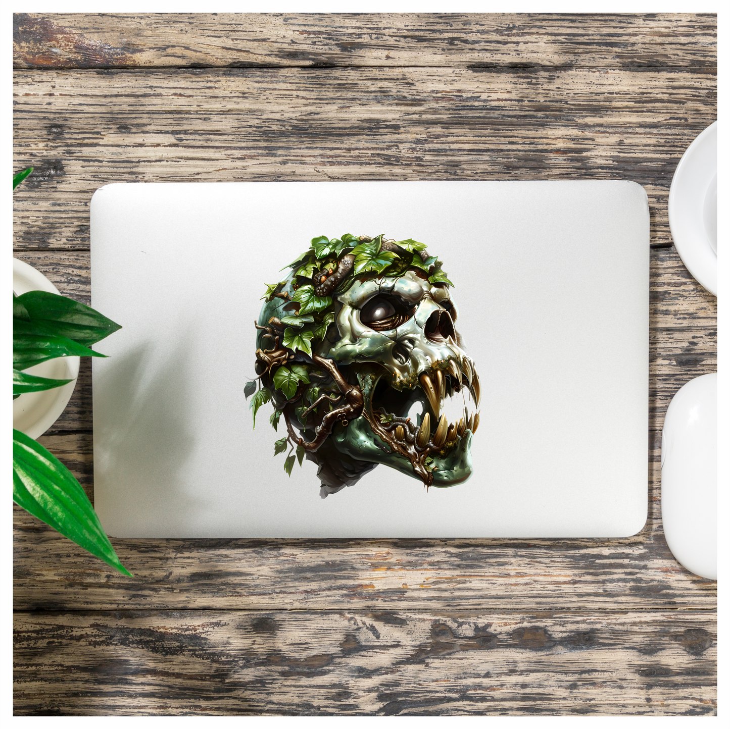 Skull Green Leaves Teeth Snake Vinyl Sticker Decal