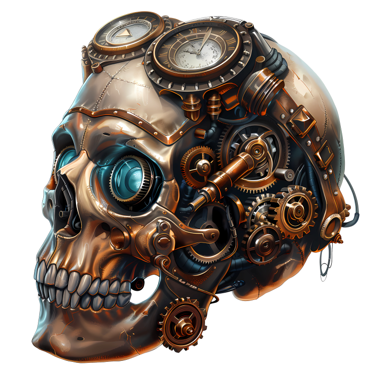 Steampunk Skull Mechanical Clock Gears Blue Vinyl Sticker Decal