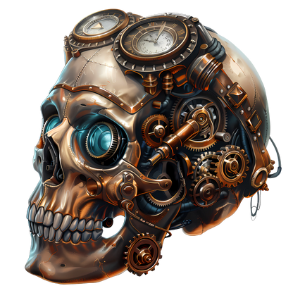 Steampunk Skull Mechanical Clock Gears Blue Vinyl Sticker Decal