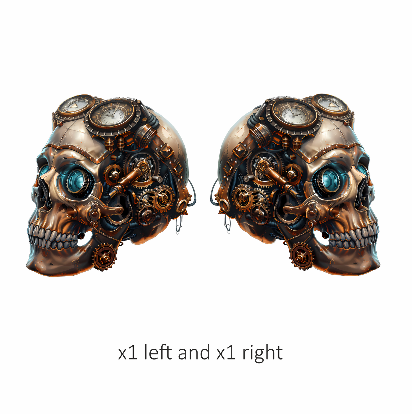 Steampunk Skull Mechanical Clock Gears Blue Vinyl Sticker Decal