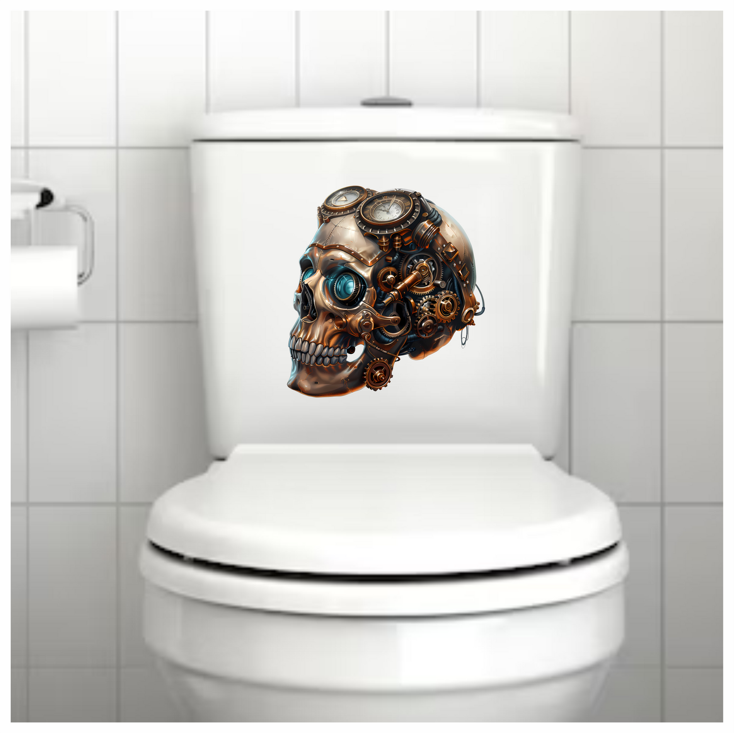 Steampunk Skull Mechanical Clock Gears Blue Vinyl Sticker Decal