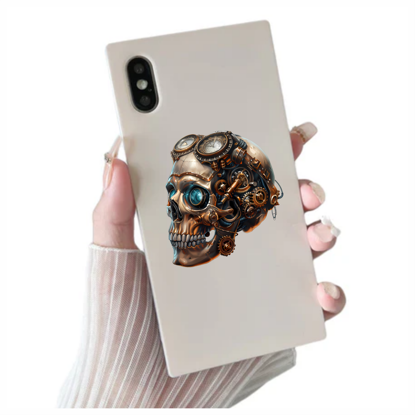 Steampunk Skull Mechanical Clock Gears Blue Vinyl Sticker Decal