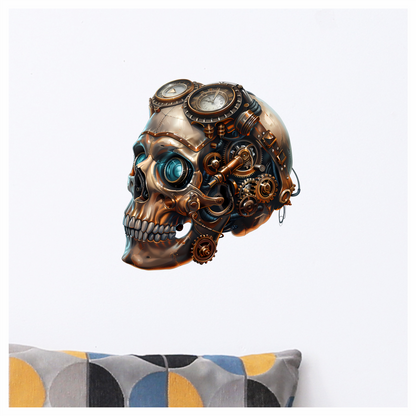 Steampunk Skull Mechanical Clock Gears Blue Vinyl Sticker Decal