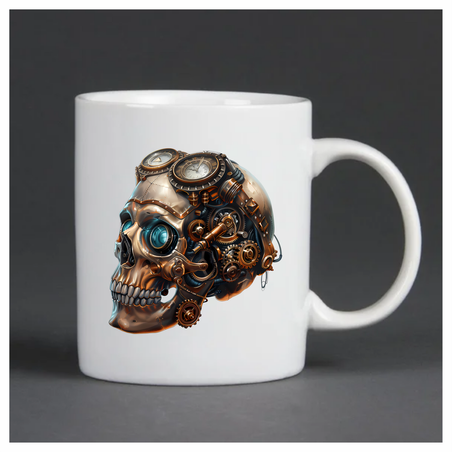 Steampunk Skull Mechanical Clock Gears Blue Vinyl Sticker Decal