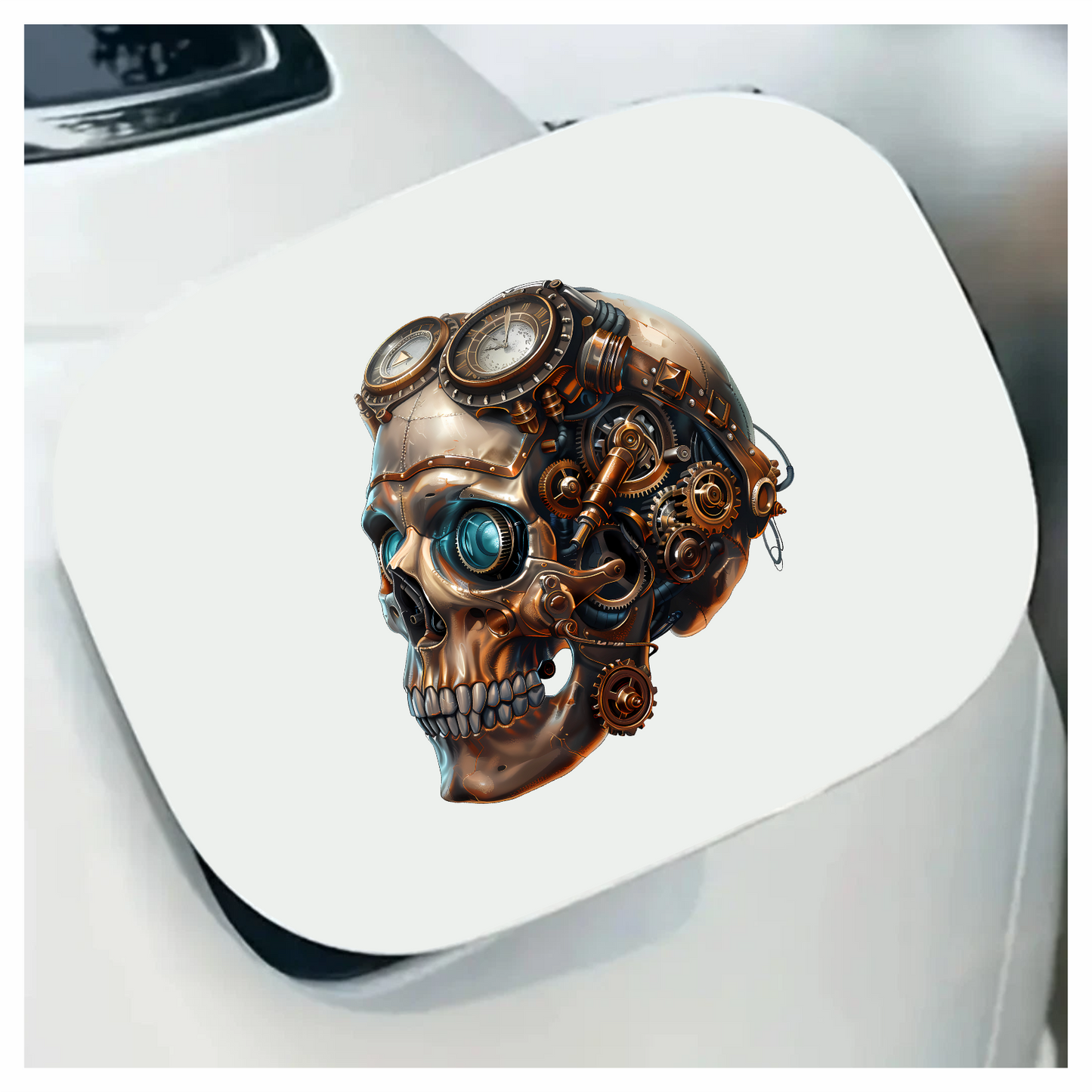 Steampunk Skull Mechanical Clock Gears Blue Vinyl Sticker Decal