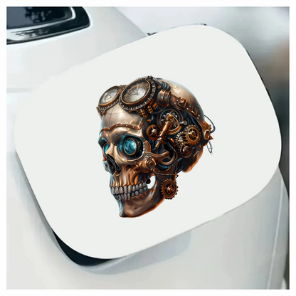 Steampunk Skull Mechanical Clock Gears Blue Vinyl Sticker Decal