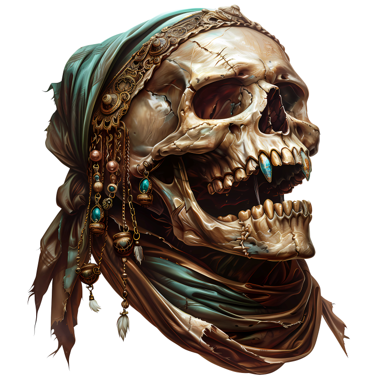 Skull, Headscarf, Jewelry, Brown, Beads, Vinyl Sticker Decal