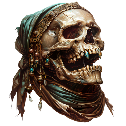 Skull, Headscarf, Jewelry, Brown, Beads, Vinyl Sticker Decal