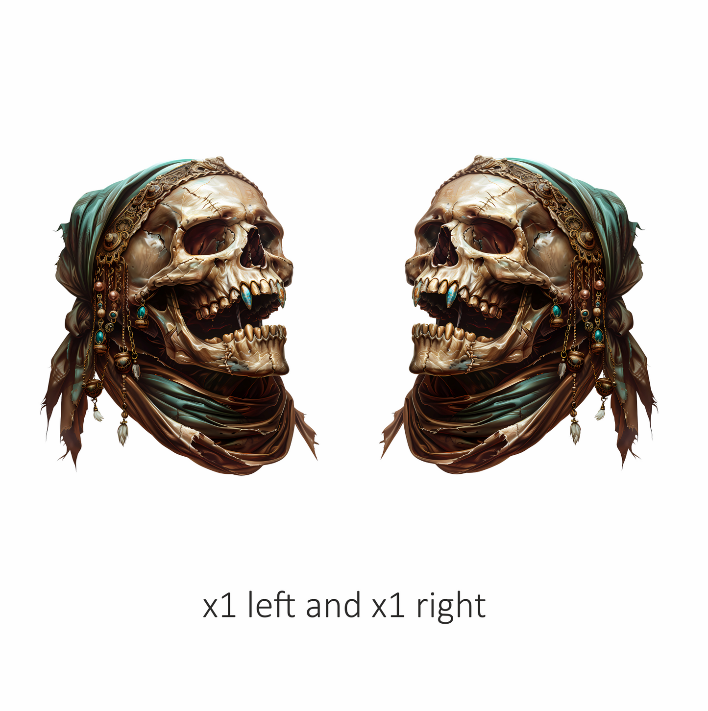 Skull, Headscarf, Jewelry, Brown, Beads, Vinyl Sticker Decal