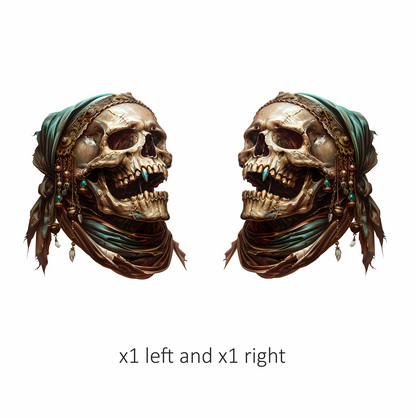 Skull, Headscarf, Jewelry, Brown, Beads, Vinyl Sticker Decal
