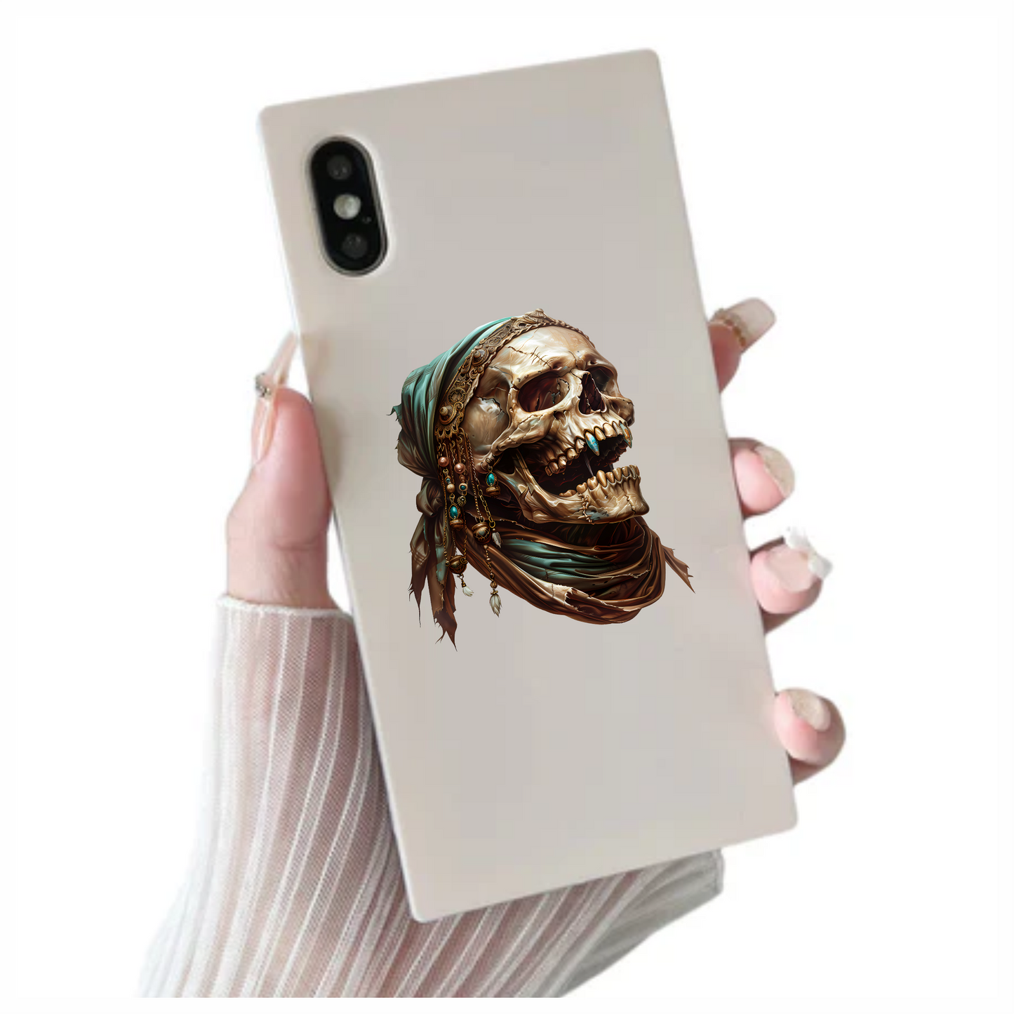 Skull, Headscarf, Jewelry, Brown, Beads, Vinyl Sticker Decal