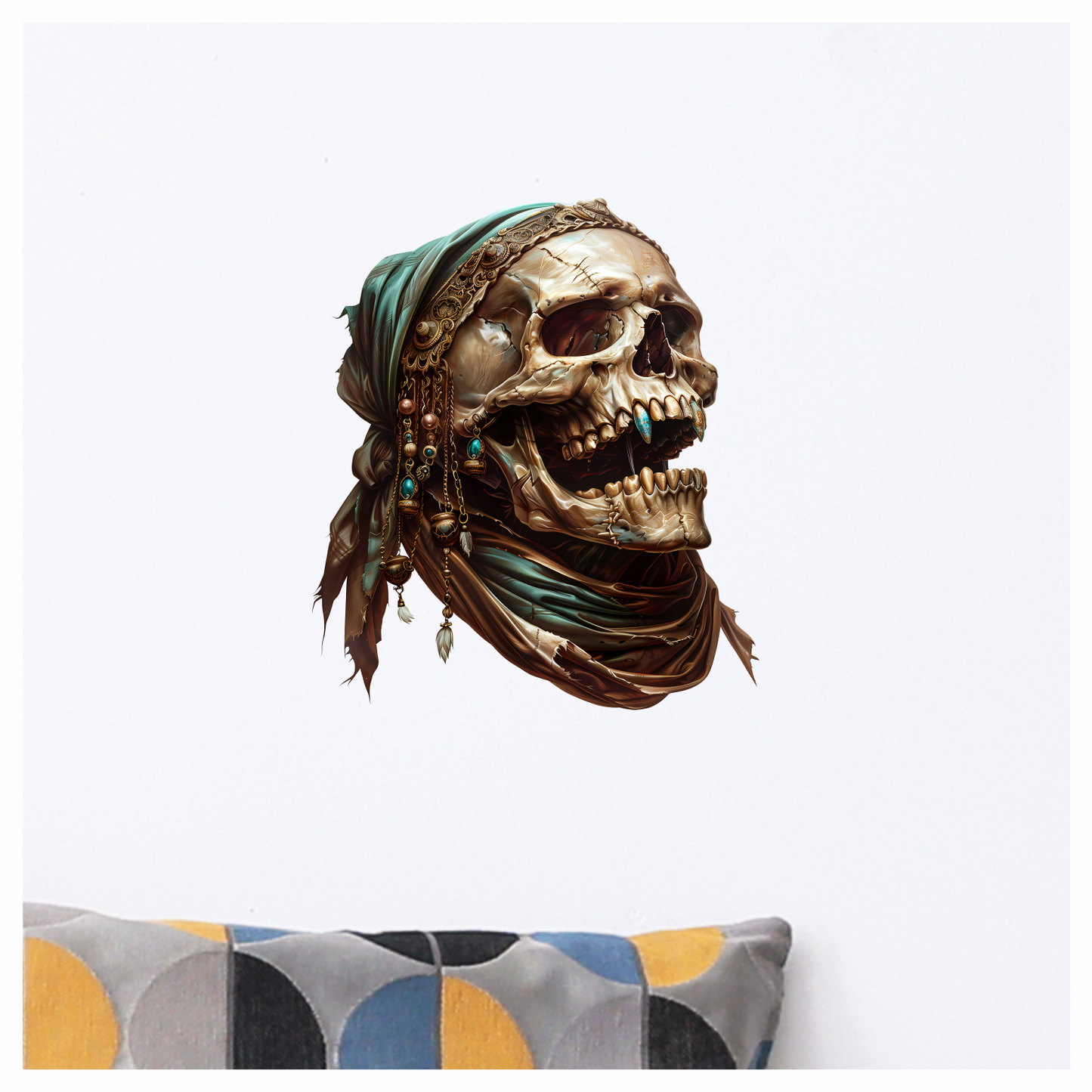 Skull, Headscarf, Jewelry, Brown, Beads, Vinyl Sticker Decal
