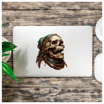 Skull, Headscarf, Jewelry, Brown, Beads, Vinyl Sticker Decal