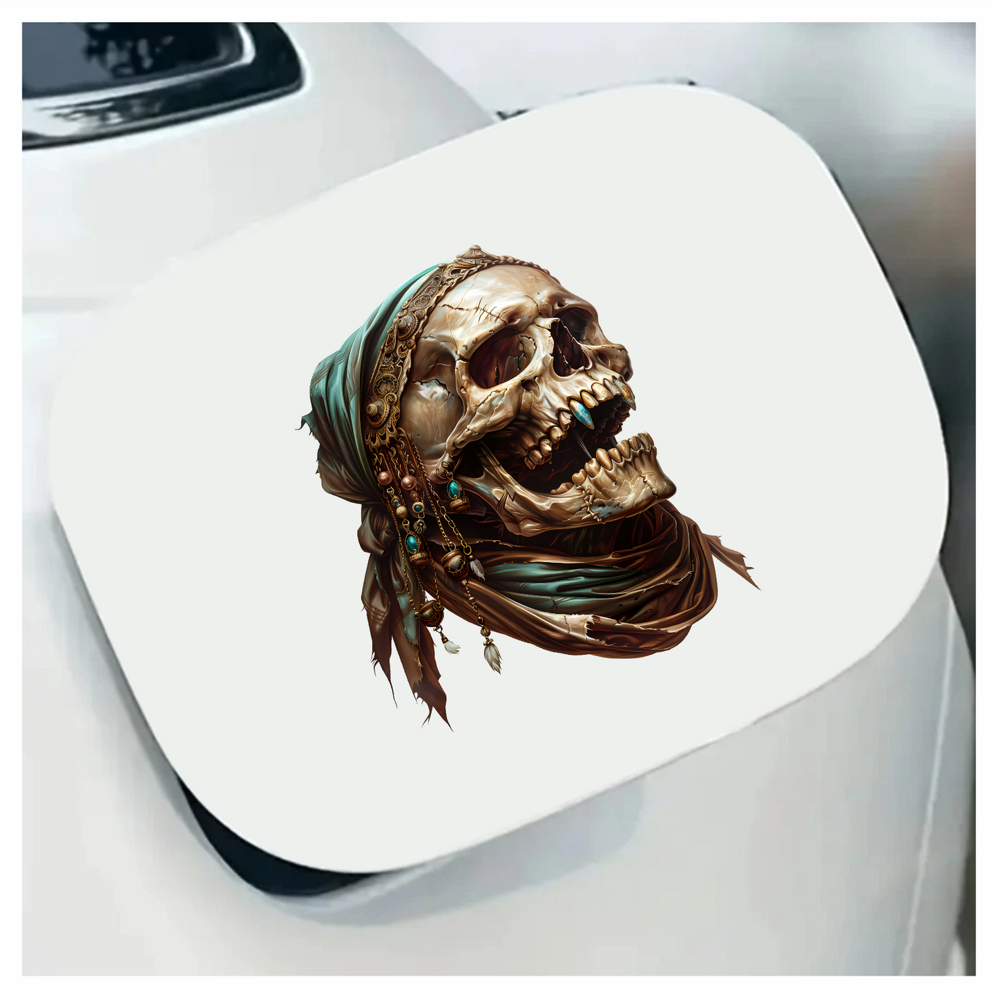 Skull, Headscarf, Jewelry, Brown, Beads, Vinyl Sticker Decal