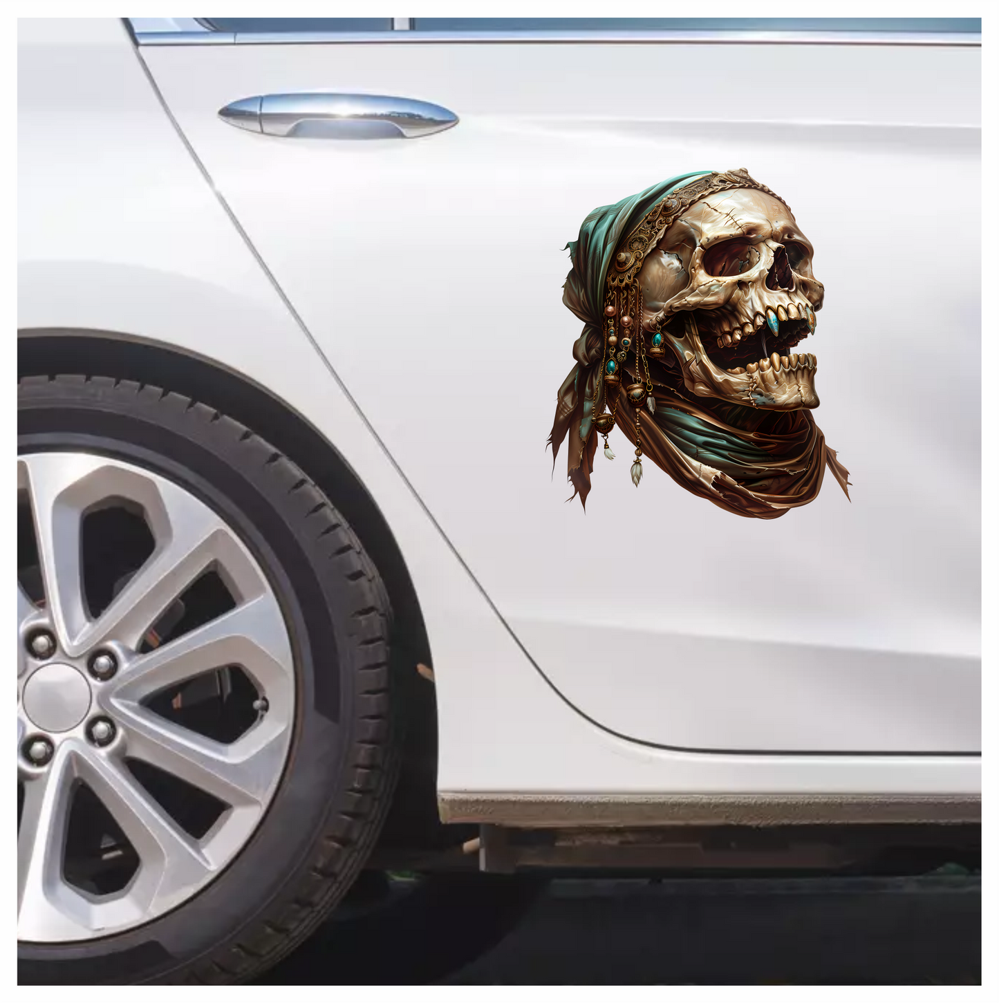 Skull, Headscarf, Jewelry, Brown, Beads, Vinyl Sticker Decal