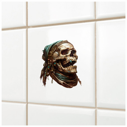Skull, Headscarf, Jewelry, Brown, Beads, Vinyl Sticker Decal