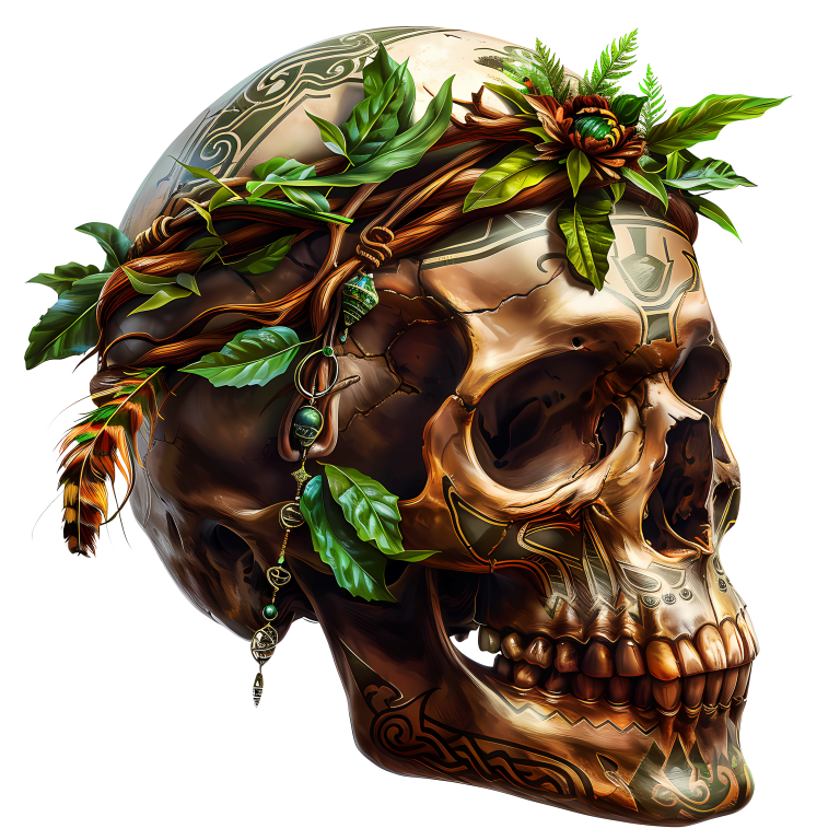Skull Green Leaves Brown Feathers Nature Plant Vinyl Sticker Decal
