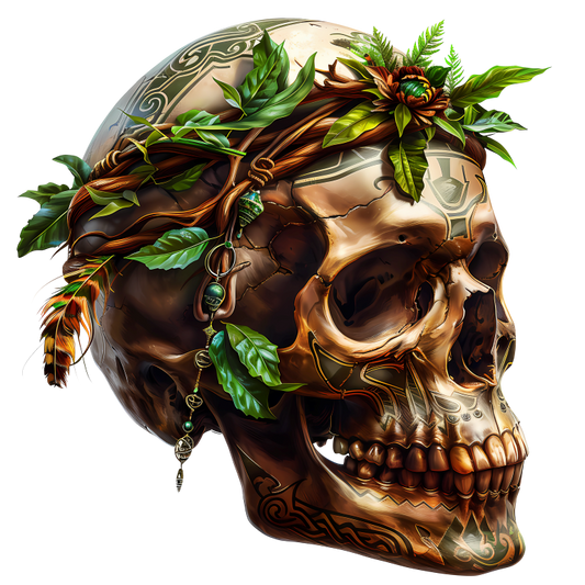 Skull Green Leaves Brown Feathers Nature Plant Vinyl Sticker Decal