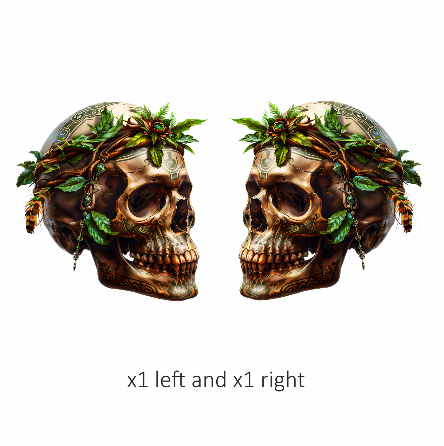 Skull Green Leaves Brown Feathers Nature Plant Vinyl Sticker Decal