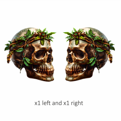 Skull Green Leaves Brown Feathers Nature Plant Vinyl Sticker Decal