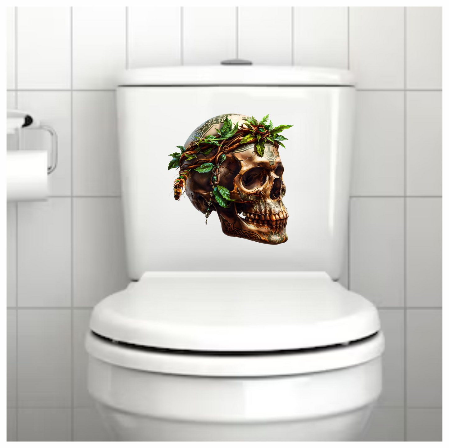 Skull Green Leaves Brown Feathers Nature Plant Vinyl Sticker Decal