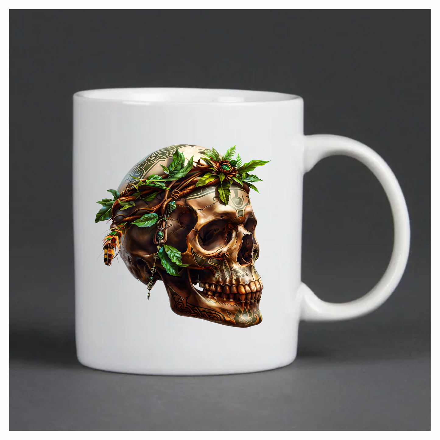 Skull Green Leaves Brown Feathers Nature Plant Vinyl Sticker Decal