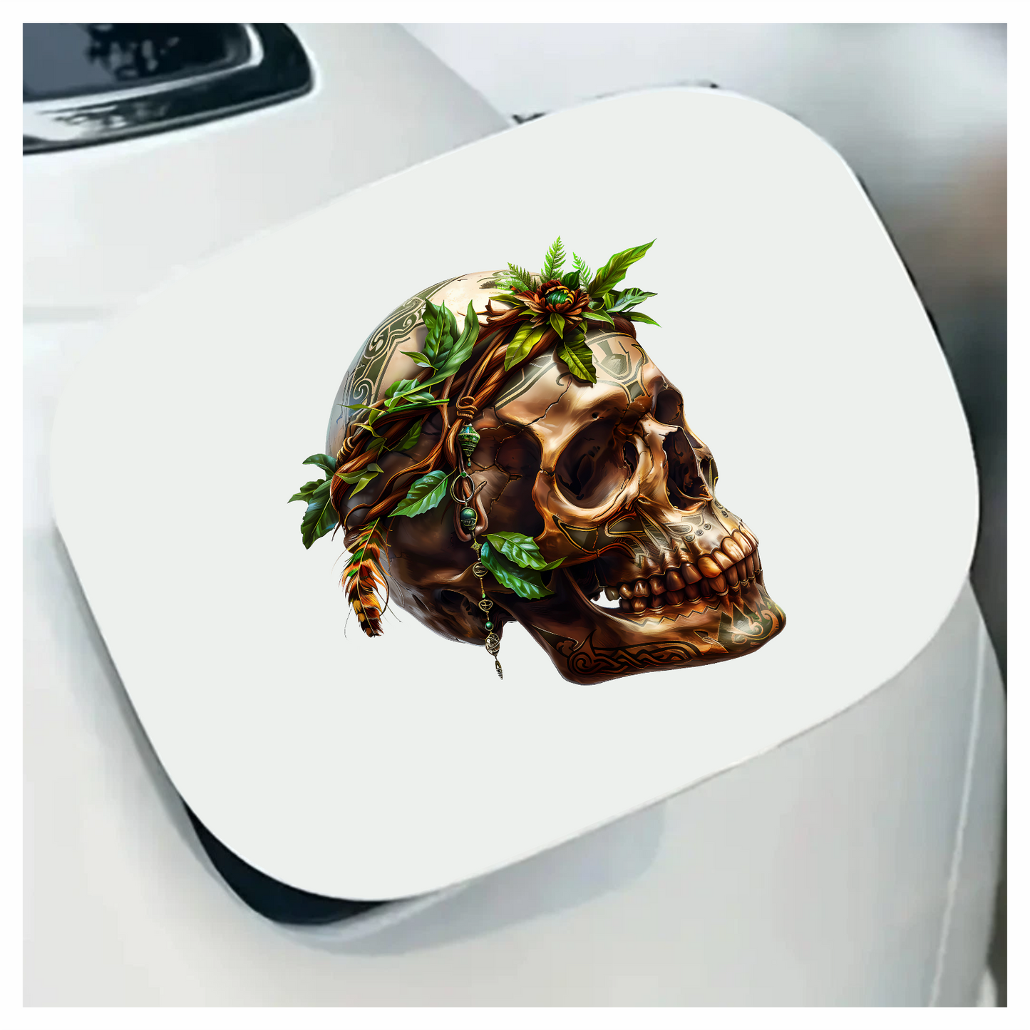 Skull Green Leaves Brown Feathers Nature Plant Vinyl Sticker Decal