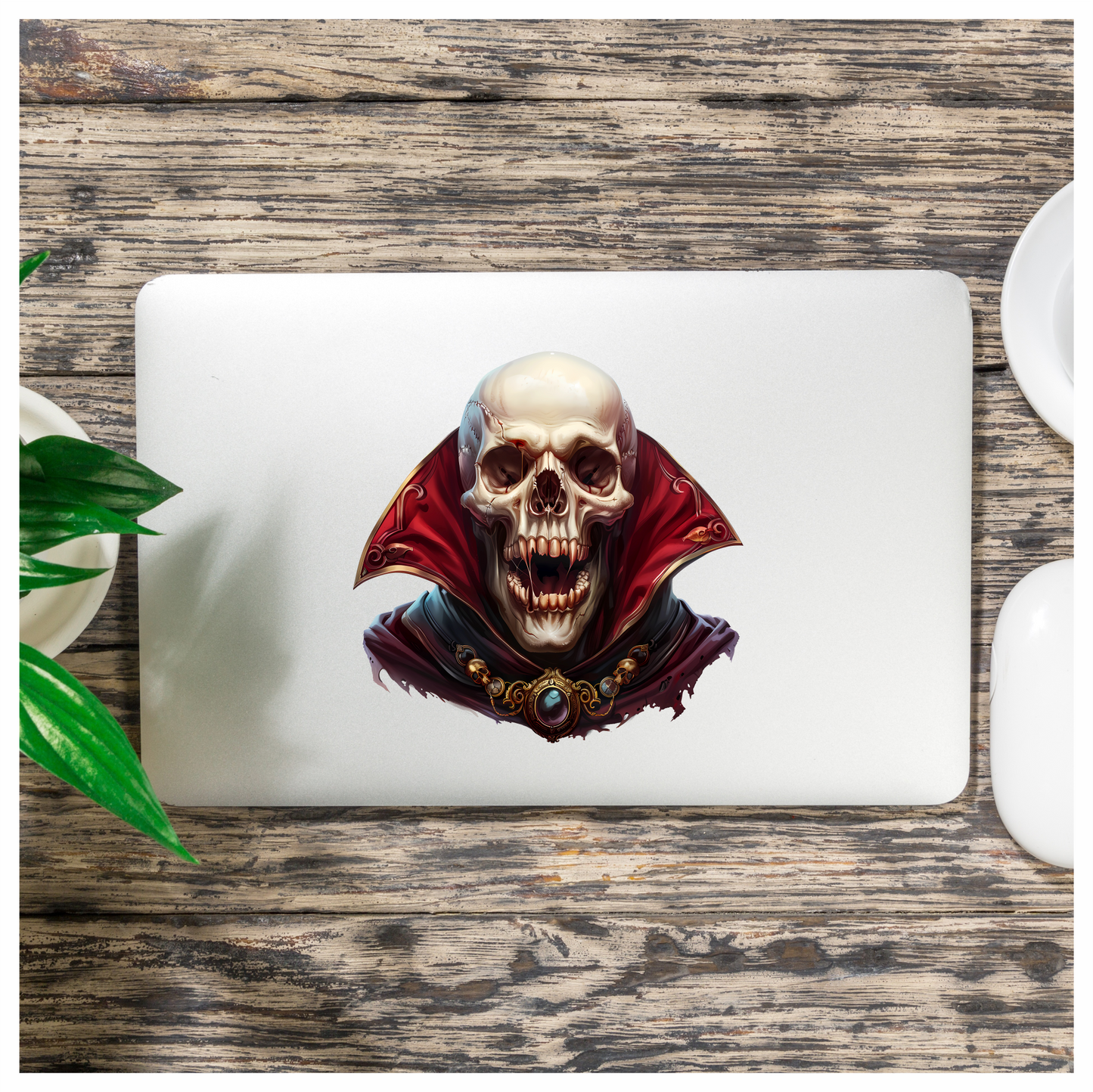 Skull Red Cloak Teeth Necklace Vinyl Sticker Decal