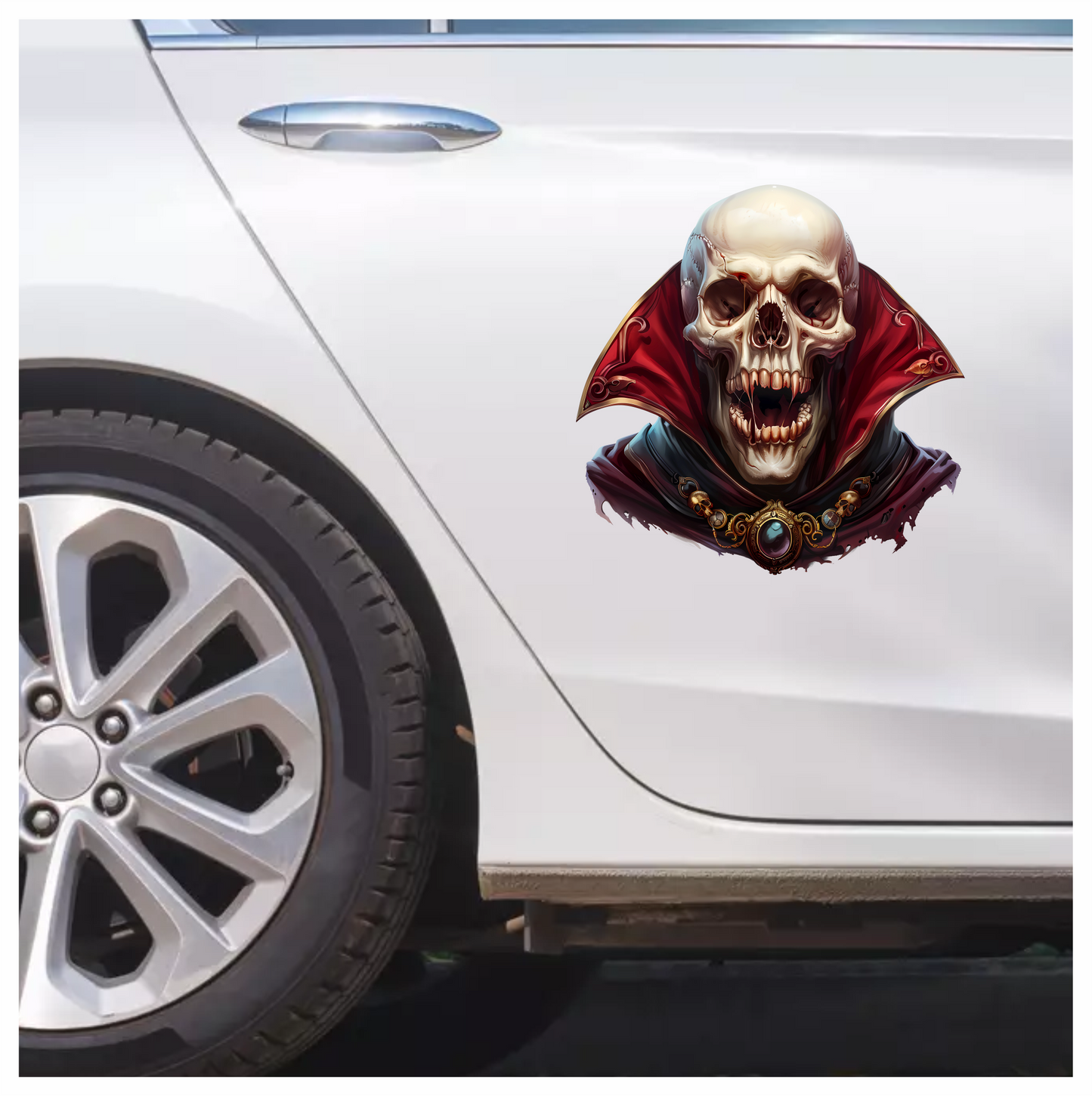 Skull Red Cloak Teeth Necklace Vinyl Sticker Decal