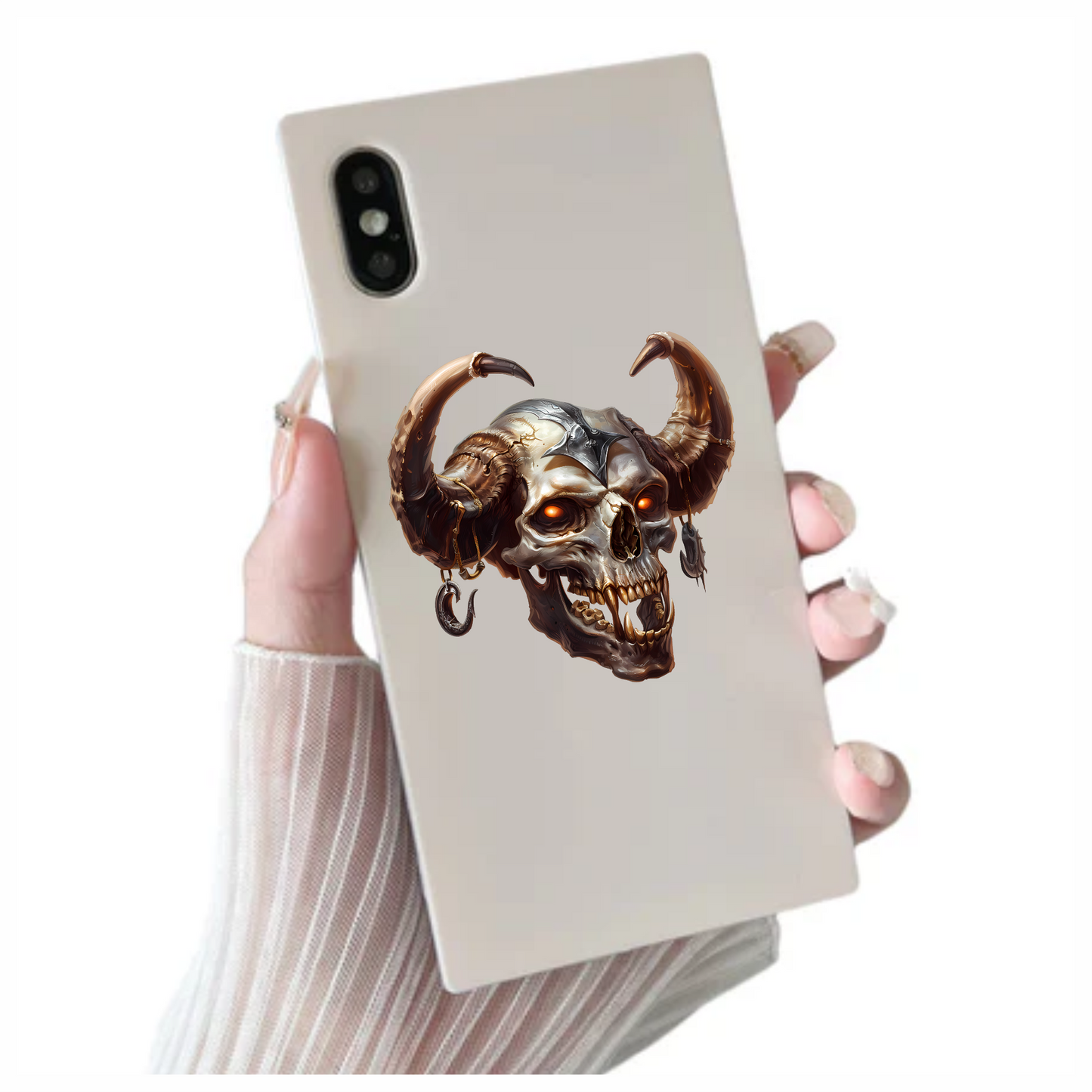 Skull, Horns, Orange, Beast, Dark, Decayed Vinyl Sticker Decal