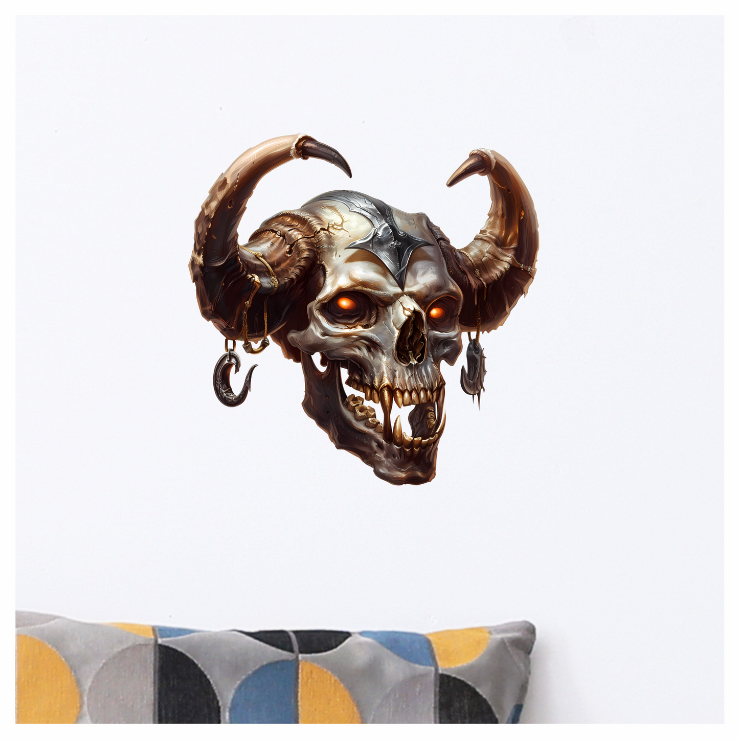 Skull, Horns, Orange, Beast, Dark, Decayed Vinyl Sticker Decal