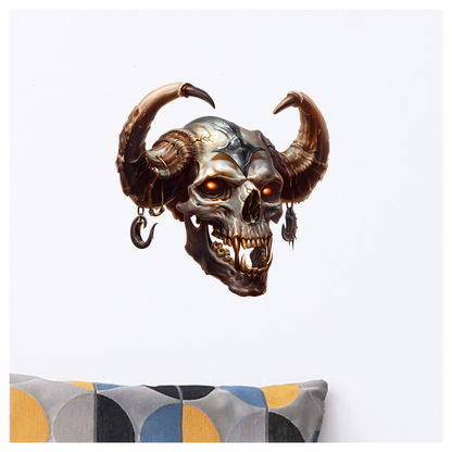 Skull, Horns, Orange, Beast, Dark, Decayed Vinyl Sticker Decal