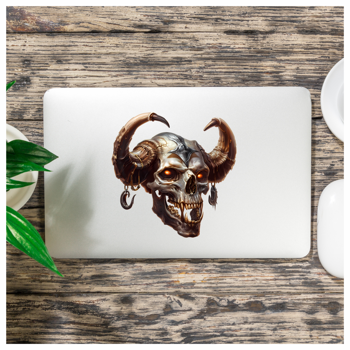 Skull, Horns, Orange, Beast, Dark, Decayed Vinyl Sticker Decal