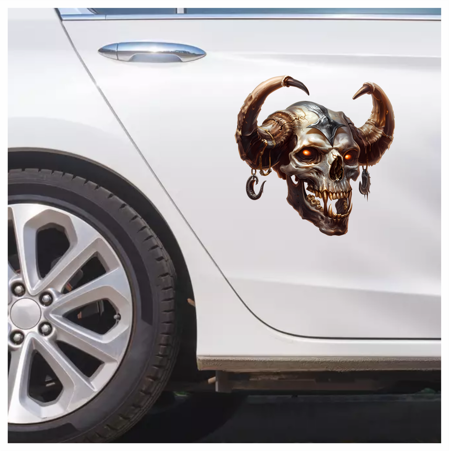 Skull, Horns, Orange, Beast, Dark, Decayed Vinyl Sticker Decal