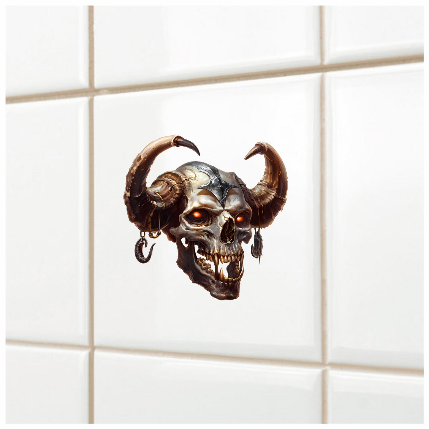Skull, Horns, Orange, Beast, Dark, Decayed Vinyl Sticker Decal