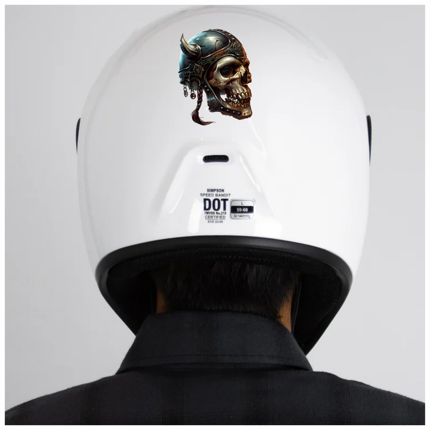 Skull Helmet Viking Silver Horns Vinyl Sticker Decal