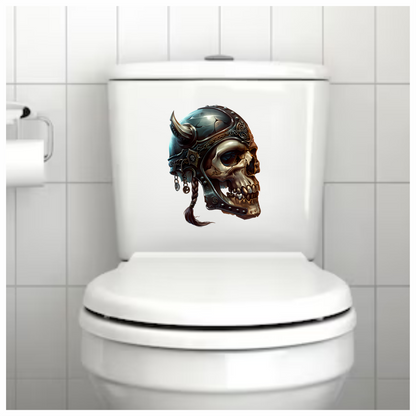 Skull Helmet Viking Silver Horns Vinyl Sticker Decal