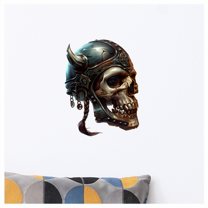 Skull Helmet Viking Silver Horns Vinyl Sticker Decal