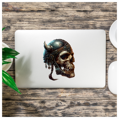 Skull Helmet Viking Silver Horns Vinyl Sticker Decal